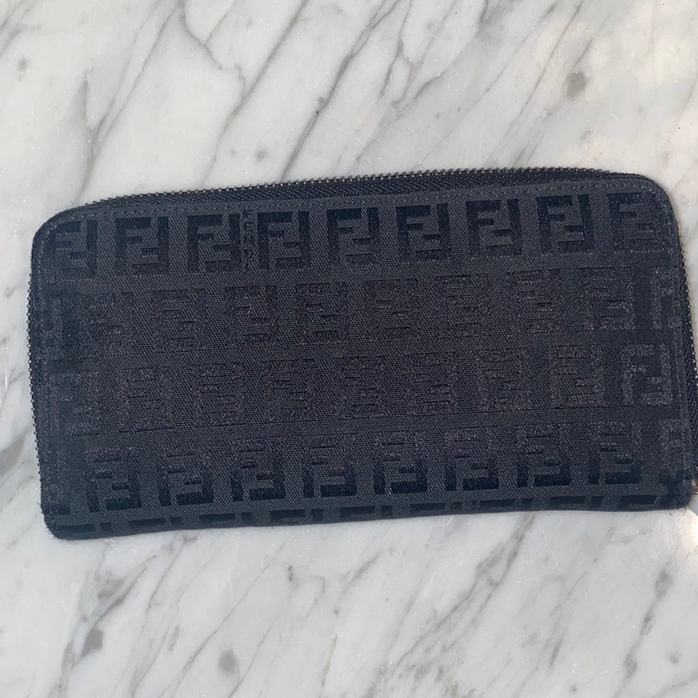 Original Fendi Logo Fabric Zippered Wallet